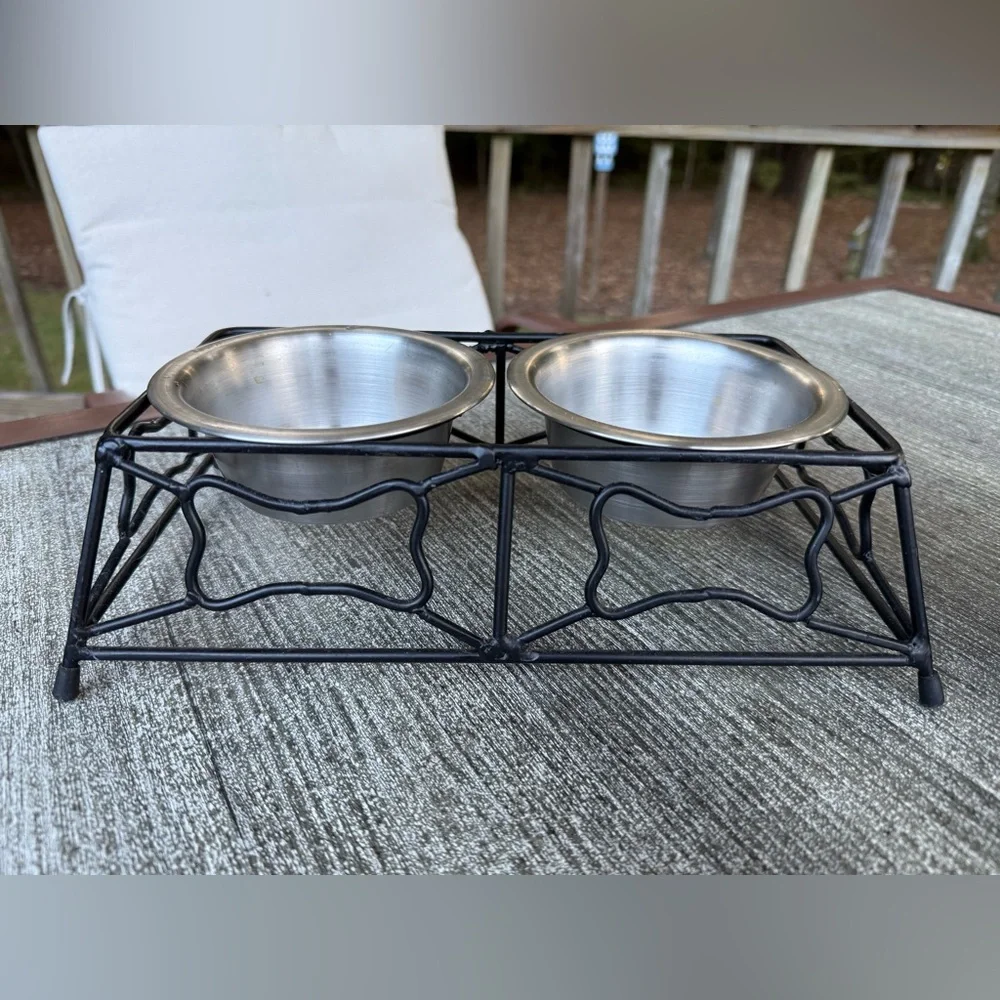 Stainless Steel Pet Bowl Set with Black Stand